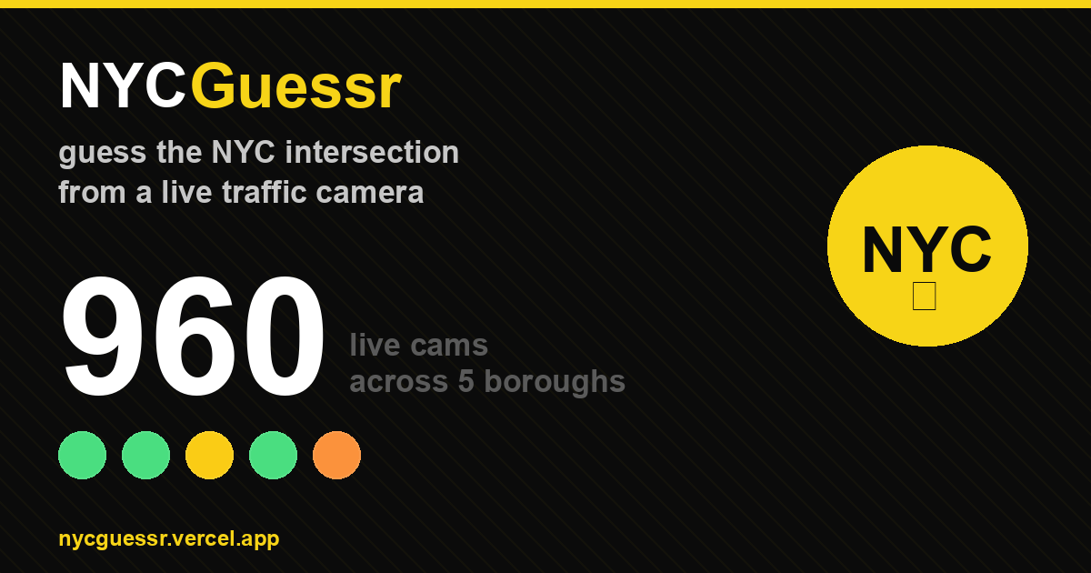 NYCGuessr social preview card — yellow on black, taxi-cab aesthetic